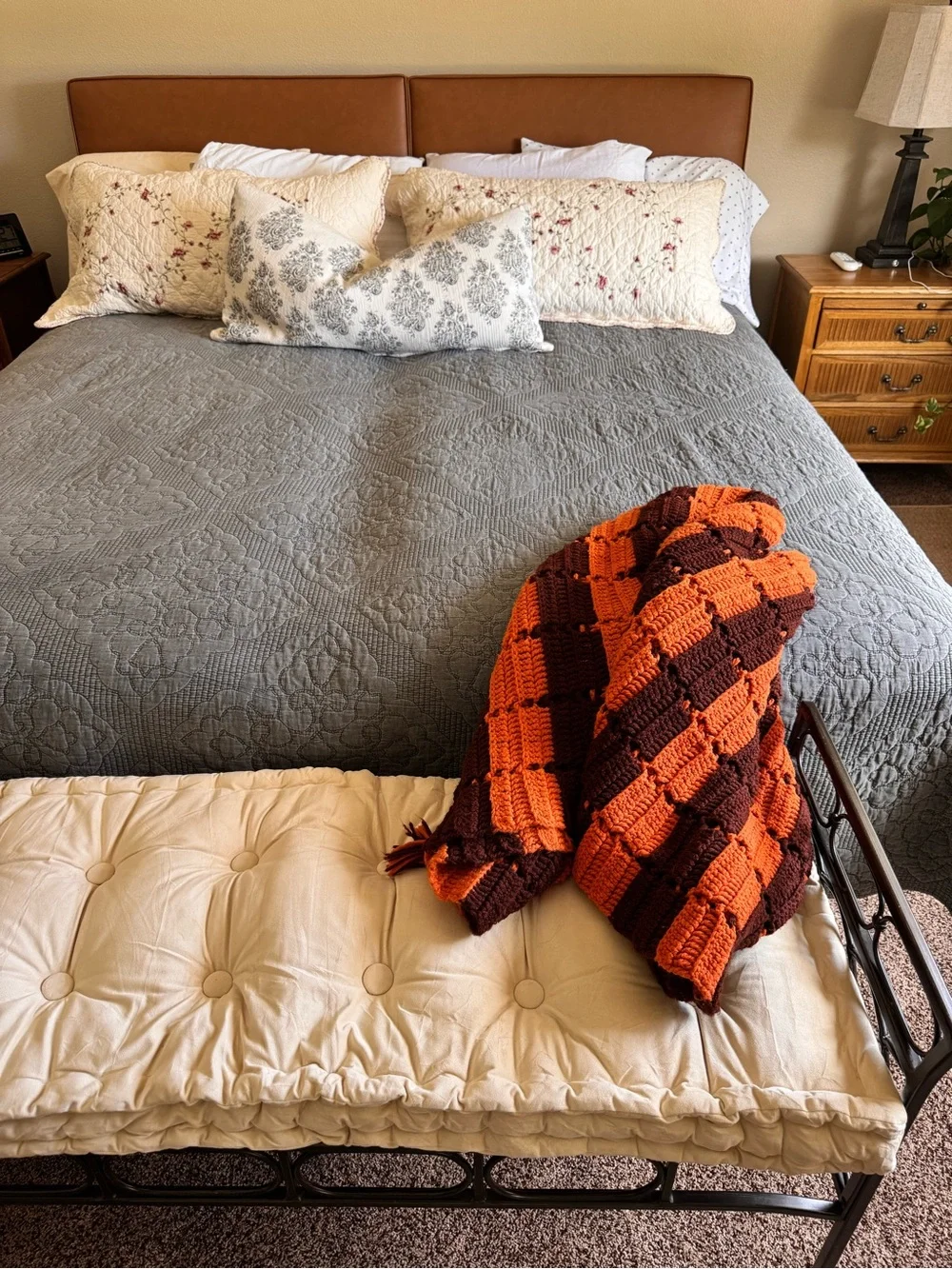 Handmade Orange and Brown Crochet Throw Blanket by